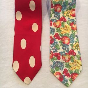 Bundle of 2 VTG 80s/90s Bright + Bold Pattern J. Crew Ties in Cotton, Silk VGVC